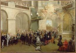 La remise de l'ordre du Saint-Esprit dans la chapelle de Versailles (Nicolas Lancret) - Muzeo.com