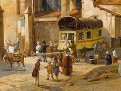 L'arrêt de la diligence à la poste royale (Auguste-Xavier Leprince) - Muzeo.com
