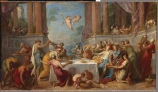 Le repas d'Alcine et de Roger dit autrefois Les Noces d'Alexandre et de Roxane (Hyacinthe Collin de Vermont) - Muzeo.com
