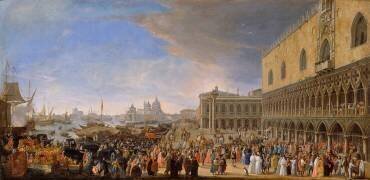 L'Entrée du comte de Manchester, ambassadeur d'Angleterre au palais Ducal de Venise (Luca Carlevaris) - Muzeo.com