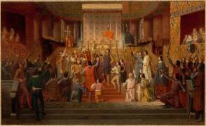 Louis VI le Gros prend l'oriflamme à Saint-Denis des mains de l'abbé Suger (Pierre-Jules Jollivet) - Muzeo.com
