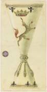Modèle de verre à pied orné de larmes et à décor de loup rampant sous une couronne ducale (Emile Gallé) - Muzeo.com