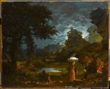 Moines avec lanterne dans un paysage (John Robert Cranch) - Muzeo.com
