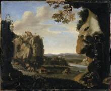 Orphée jouant du violon à l'entrée des Enfers (Cornelis van Poelenburgh) - Muzeo.com