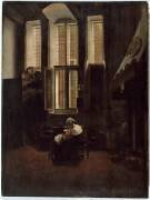Scène d'intérieur. Une femme assise fait la lecture à un jeune garçon (Jacob Vrel) - Muzeo.com