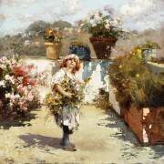 Une jeune fille cueillant des fleurs au soleil (Vicenzo Irolli) - Muzeo.com