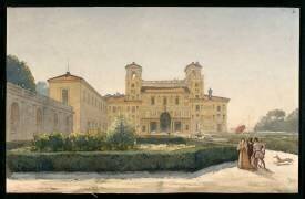 Villa Médicis : vue générale avec des personnages en costume Renaissance (Louis Boitte) - Muzeo.com