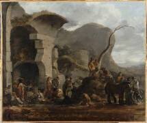 Voyageurs sous des ruines dit autrefois Halte de bohémiens (Sébastien Bourdon) - Muzeo.com