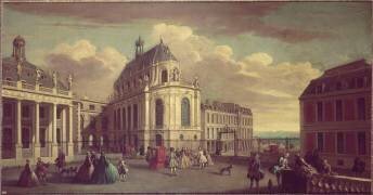 Vue de château de Versailles sur la cour de la Chapelle au début du 18e siècle (Jacques Rigaud) - Muzeo.com