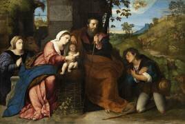 Adoration des bergers avec une donatrice (Palma le Vieux) - Muzeo.com