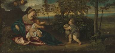 Madone et enfant et l'enfant Saint Jean dans un paysage (Polidoro Lanzani) - Muzeo.com