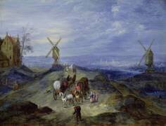 Paysage avec deux moulins à vent (Jan Brueghel l'Ancien) - Muzeo.com