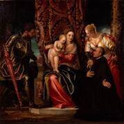 Vierge à l'Enfant entre sainte Justine et saint Georges avec un Bénédictin (Paolo Veronese) - Muzeo.com