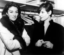 Anouk Aimee Congratulates The French Singer Barbara in her Lodge in The Theater of The East of Paris, on December 31St, 1965 (b/w photo) (Rue des Archives) - Muzeo.com