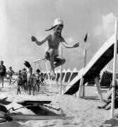 Gymnastic Lessons at Hossegor Beach, France, August 8, 1961 (b/w photo) (Rue des Archives) - Muzeo.com