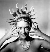 The model Praline with a Jean Clement\'s hairstyle at Woman and Beauty show in Paris, 6th October 1951 (b/w photo) (Rue des Archives) - Muzeo.com
