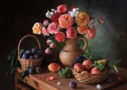 Still life with flowers and autumn fruits (Tatyana Skorokhod) - Muzeo.com