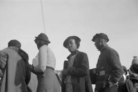 Untitled photo, possibly related to: Negroes in the lineup for food at meal time in the camp for flood refugees, Forrest City, Arkansas (Walker Evans) - Muzeo.com