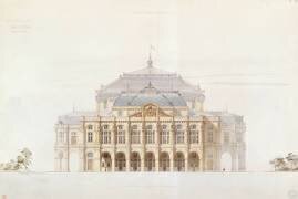 Académie impériale de musique, projet d'opéra, élévation de la façcade principale (Eugène Viollet-Le-Duc) - Muzeo.com