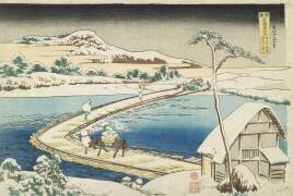 An Ancient View of the Pontoon Bridge at Sano (Hokusai) - Muzeo.com