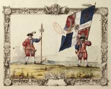 Cent Suisses du Roy : soldat avec hallebarde et porte étendard (Jacques-Antoine Delaistre) - Muzeo.com