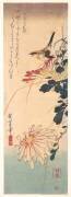 Chrysanthemums and a Shrike (Hiroshige) - Muzeo.com