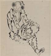 Drawing of a man seated with left leg resting over right knee (Hokusai) - Muzeo.com