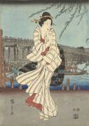 Enjoying an evening breeze at Ryogoku Bridge (Hiroshige) - Muzeo.com