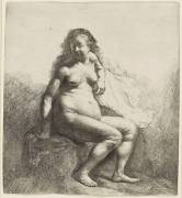 Femme nue assise sur une butte (Rembrandt) - Muzeo.com
