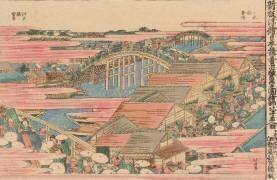 Fish Market by River in Edo at Nihonbashi Bridge (Hokusai) - Muzeo.com