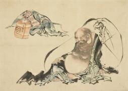 Hotei and Asahina Saburo Reclining (Hokusai) - Muzeo.com