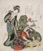 Ichikawa Danjuro and Ichikawa Monnosuke as Jagekiyo and Iwai Kumesaburo (Hokusai) - Muzeo.com