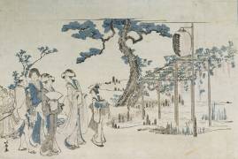 Ladies Visiting the Wisteria Gardens at Kameido (Hokusai) - Muzeo.com