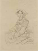 Lithographie en facsimilé : portrait de jeune femme par Ingres (Jean-Auguste-Dominique Ingres) - Muzeo.com