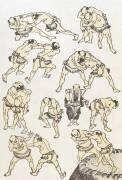 Manga: studies of gestures and postures of wrestlers (Hokusai) - Muzeo.com