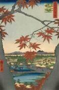 Maple leaves and the Tekona Shrine, and the Bridge at Mama (Hiroshige) - Muzeo.com