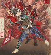 Okubo Hikozaemon rescuing Tokugawa Ieyasu on the battlefield (Tsukioka Yoshitoshi) - Muzeo.com