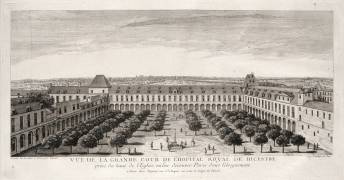 Planche 120 : vue de la grande cour de l'hôpital royal de Bicêtre près de Paris, vers 1740 (Jacques Rigaud) - Muzeo.com