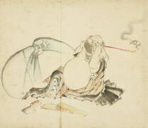 Seated Hotei Smoking a Pipe (Hokusai) - Muzeo.com