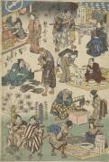Seven stalls at the night market in Joruri street (Hiroshige) - Muzeo.com