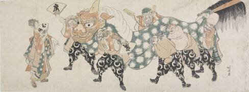 Six Male Gods Performing the Lion Dance (Hokusai) - Muzeo.com