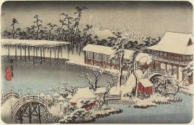 Snow at the Shrine Ground of Kameido Tenman (Hiroshige) - Muzeo.com