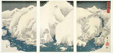 Snowstorm in the mountains and rivers of Kiso (Hiroshige) - Muzeo.com