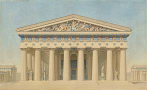Temple T à Sélinonte (Sicile) : élévation, restitution de la façade principale (Jacques-Ignace Hittorf) - Muzeo.com