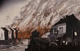 A Great Fire on the Night of February 11th (Kiyochika Kobayashi) - Muzeo.com