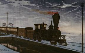 A Steam Locomotive in Hazy Moonlight (Kiyochika Kobayashi) - Muzeo.com