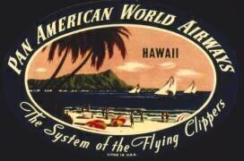 Advertisement for Pan American World Airways with a Hawaiian beach scene (anonymous) - Muzeo.com