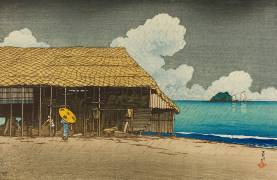 Beach Shed at Himi in Etchu Province, June 1920 (Hasui Kawase) - Muzeo.com