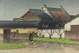 Eastern Hamlet, Horyu Temple (Horyuji higashi sato) (Hasui Kawase) - Muzeo.com
