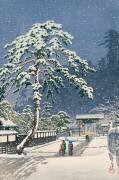 Mon Hon Temple at Ikegami in snow, 1931 (Hasui Kawase) - Muzeo.com